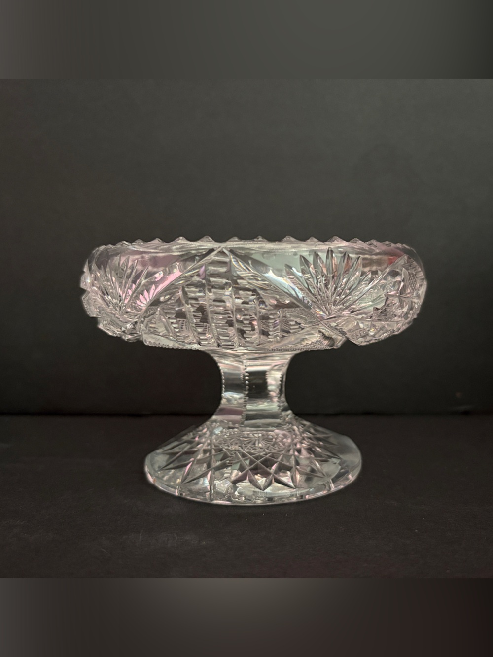 Antique American Brilliant Period Lead Crystal 4” Tazza Pedestal Candy Dish